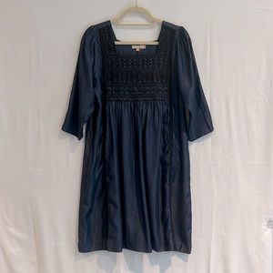 NWT Pink Chicken Denim Dress w/ embroidery on chest, size Small